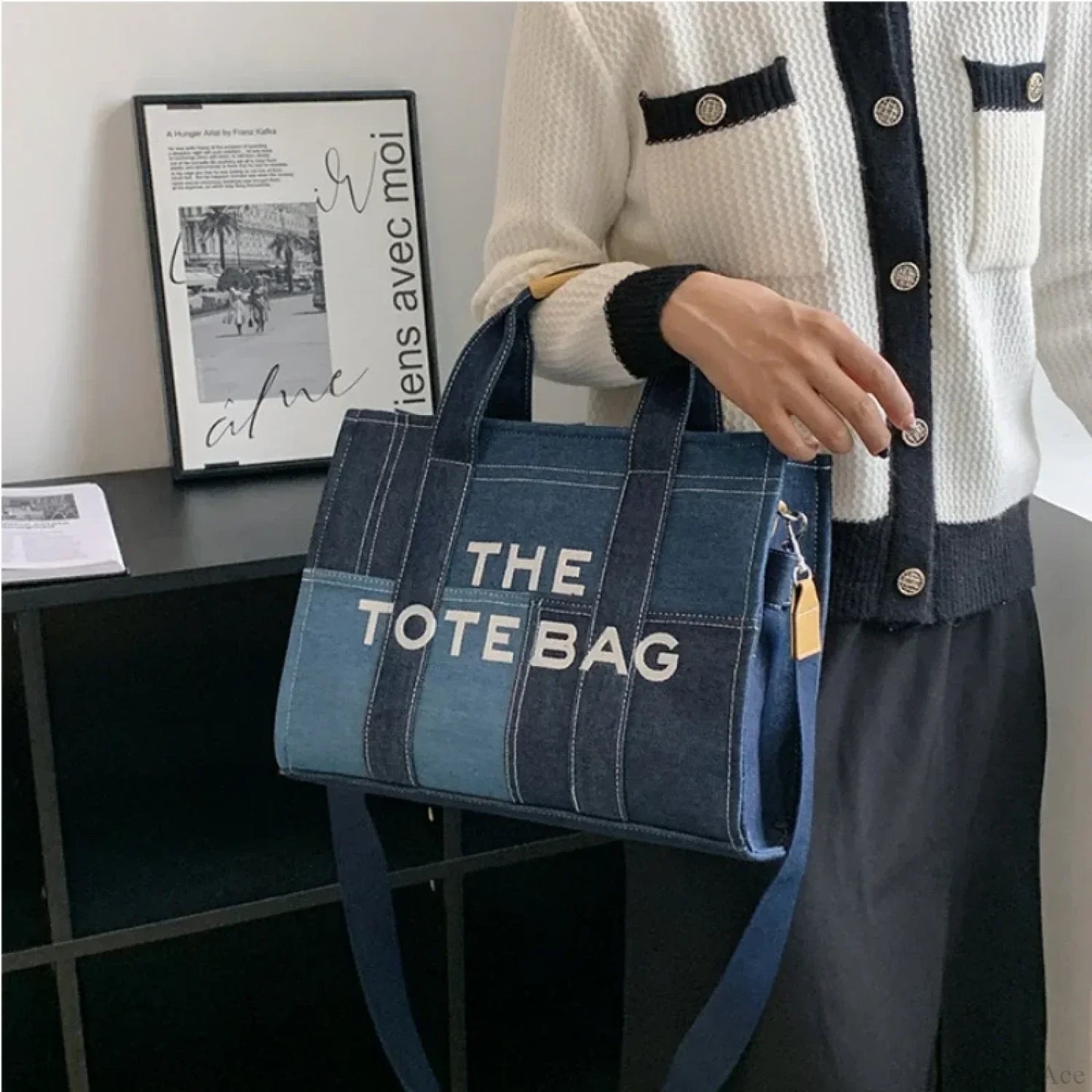 Fashion Denim Embroidery Crossbody Handbag