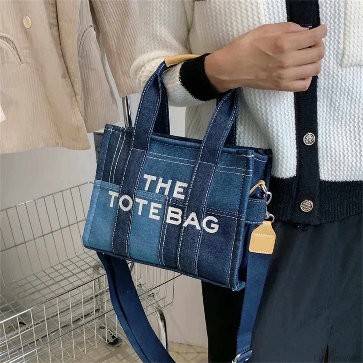 Fashion Denim Embroidery Crossbody Handbag