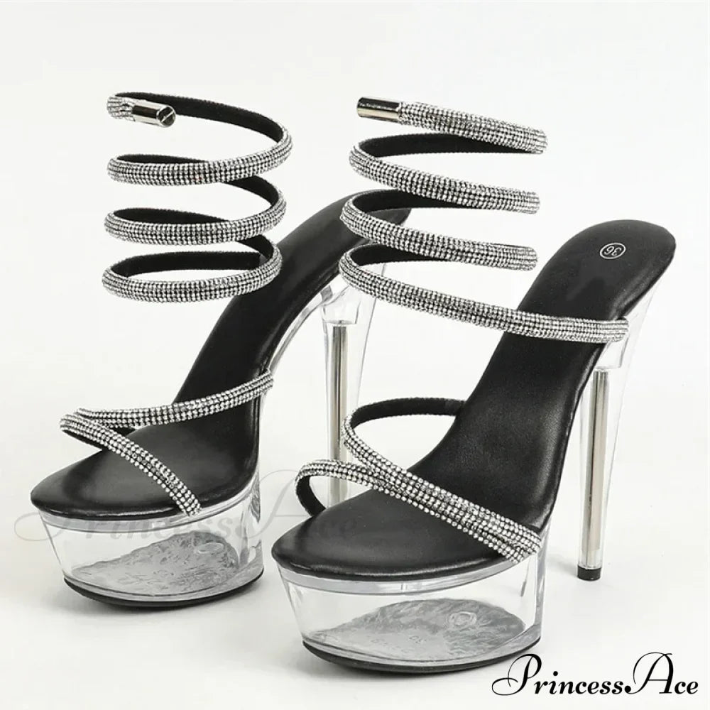 Fashion Design Rhinestone Ankle Snake Twine Platform Sandals High Heels Wedding Banquet Shoes