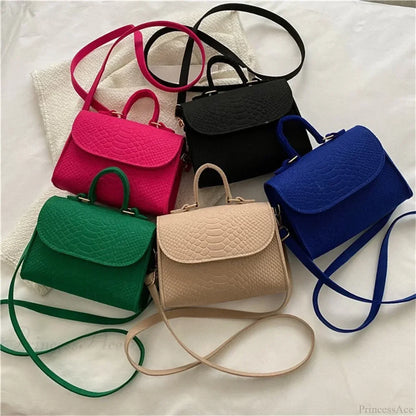 Fashion Felt Crocodile Embossed Crossbody Handbag