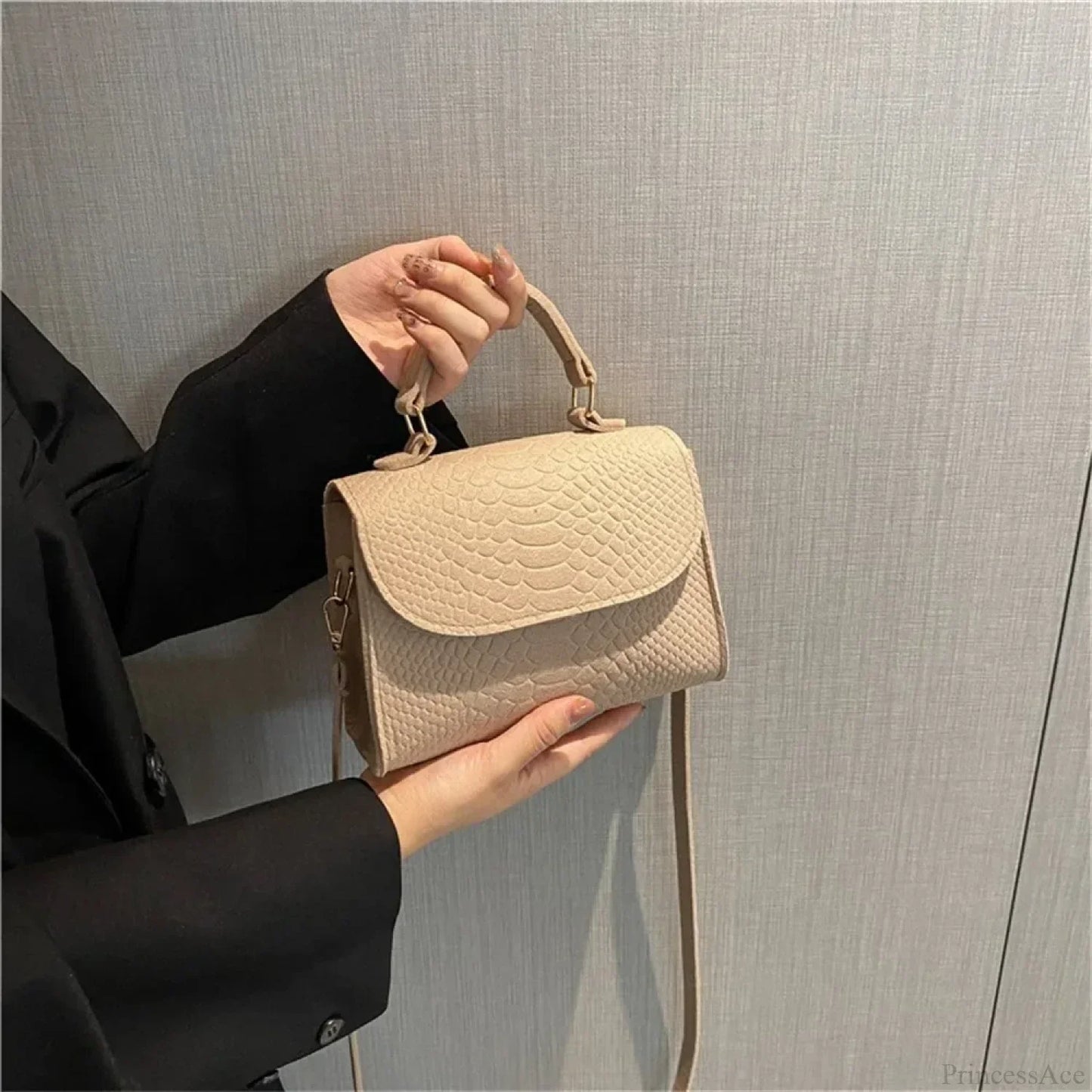 Fashion Felt Crocodile Embossed Crossbody Handbag