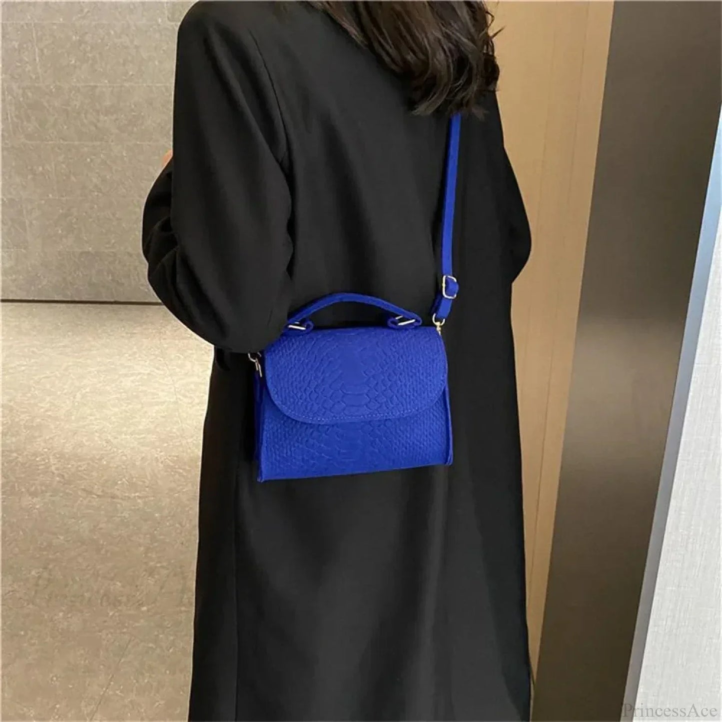 Fashion Felt Crocodile Embossed Crossbody Handbag
