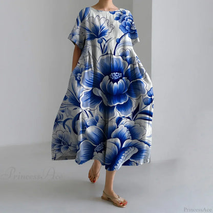 Fashion Floral Printed Short Sleeve Dinner Floral Dress