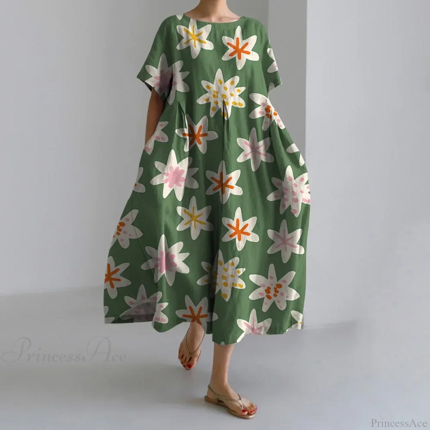 Fashion Floral Printed Short Sleeve Dinner Floral Dress