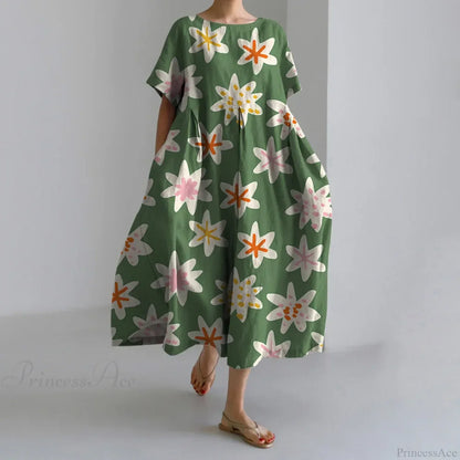 Fashion Floral Printed Short Sleeve Dinner Floral Dress