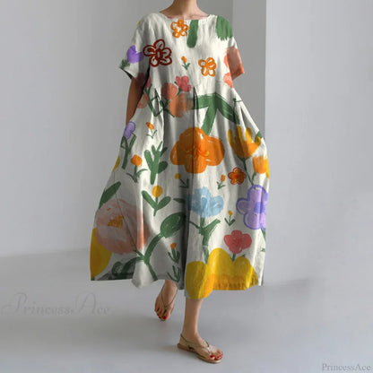 Fashion Floral Printed Short Sleeve Dinner Floral Dress
