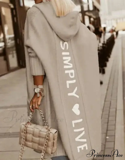 Fashion Geometric Print Long Sleeve Hooded Casual Loose Trench Stylish Coat