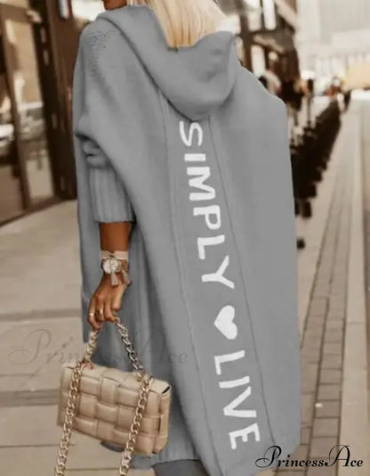 Fashion Geometric Print Long Sleeve Hooded Casual Loose Trench Stylish Coat