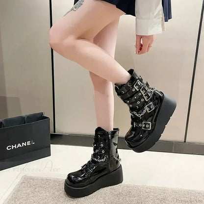 Fashion Large Size Gothic Motorcycle Elevated Boot