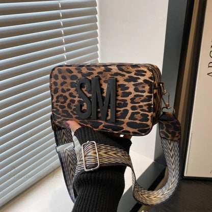 Fashion Leopard Print Letters Crossbody Bag
