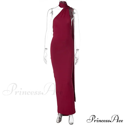 Fashion One Shoulder Elegant Long Sleeve Split Maxi Dress