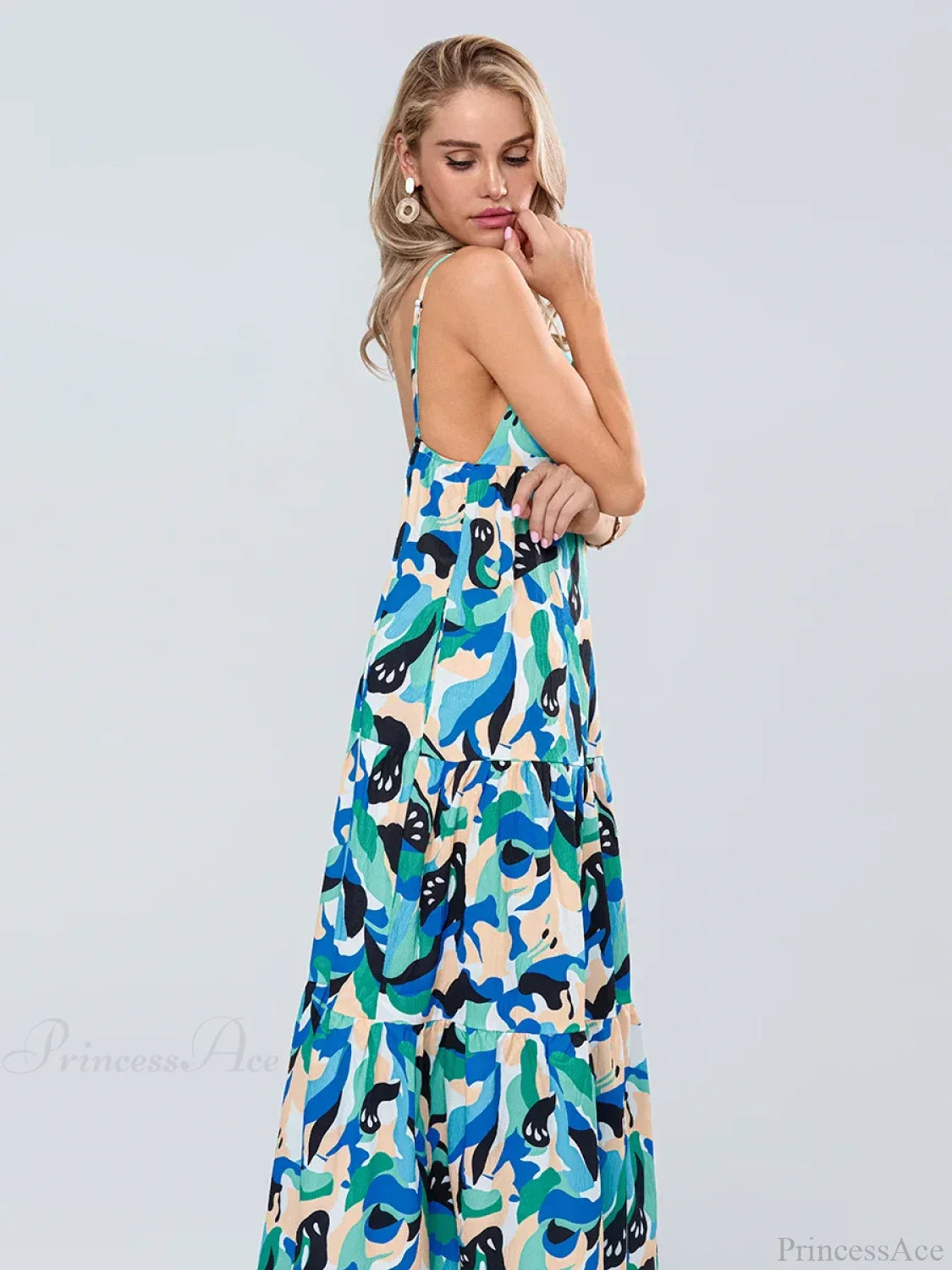 Fashion Print Spaghetti Strap Backless Sweetheart Flowy Cami Floral Dress