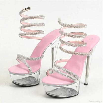 Fashion Rhinestone Ankle Snake Twine Around Transparent Wedding Banquet High Heel