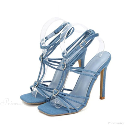 Fashion Rhinestone Buckle Narrow-Band Sandals Square-Toe Wedding Banquet High-Heels Thin Golden High Heel