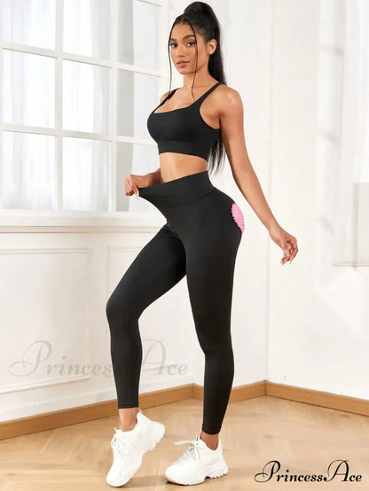 Fashion Sporty Casual High Waist Patchwork Ruched Detail Running Fitness Pants Leggings