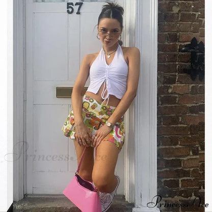 Fashion Women Lace Up Halter Black Sleeveless Drawstring Slim Fit Crop Club Summer Camis Streetwear Tank top
