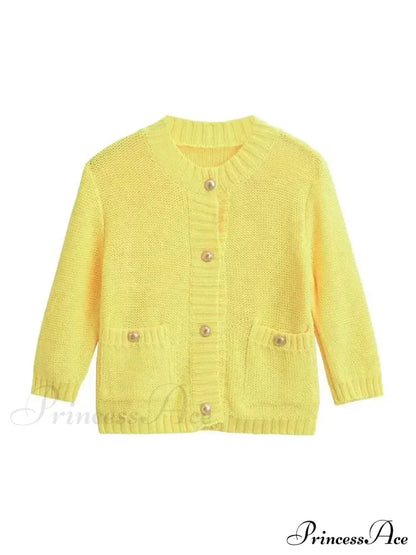 Fashionable Chic Yellow Stylish Cozy Long Sleeve Comfortable Single-breasted Warm Sweater