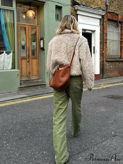 Fashionable Warm Solid Faux Fur Elegant Stand Collar Long Sleeves Cozy Chic Coat