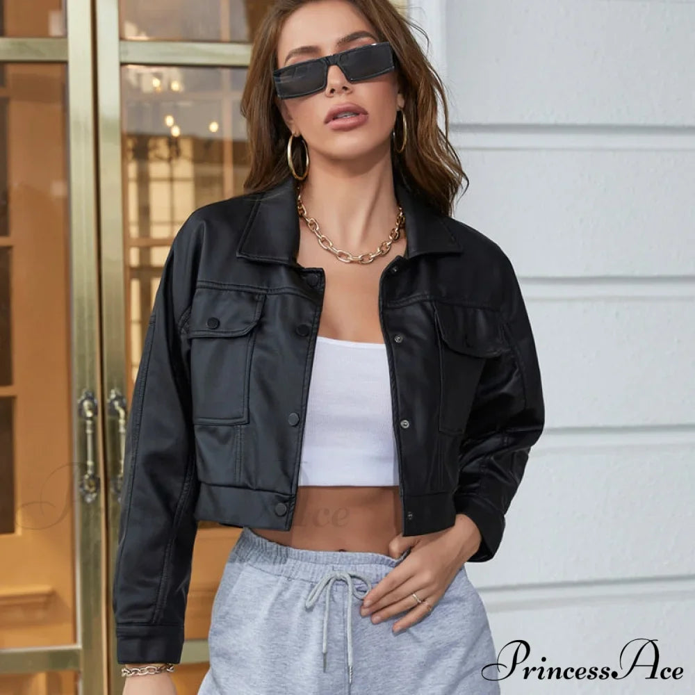 Faux Leather Short Y2k Jacket