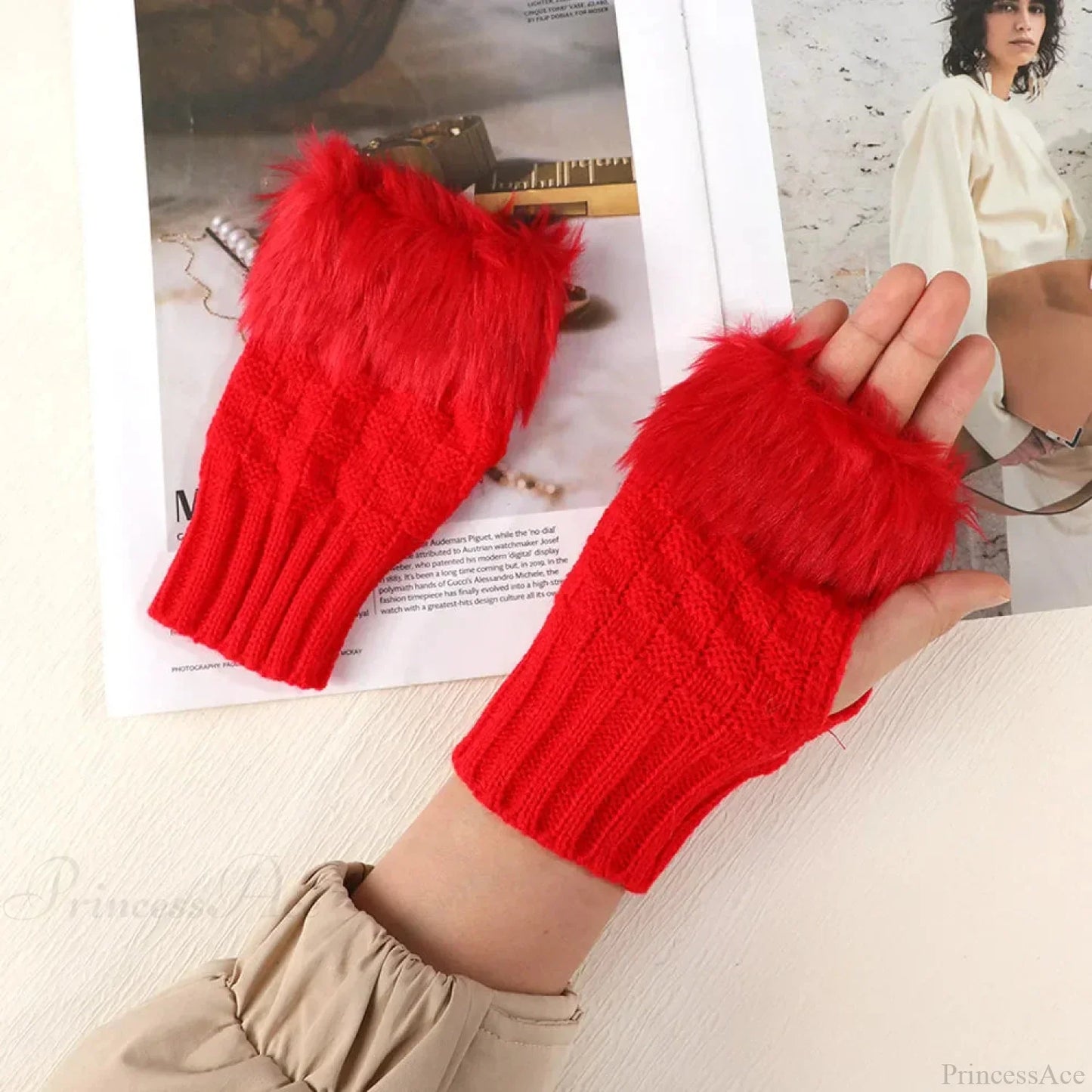 Faux Rabbit Fur Fingerless Winter Warmer Gloves