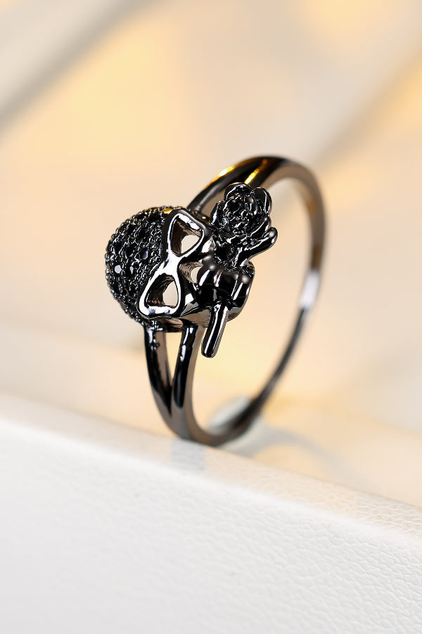 Punk-style Skull and Rose Ring