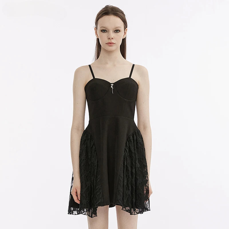 Splicing Gauze Party Club  Brushed Lace Black Metal Summer Gothic Dress