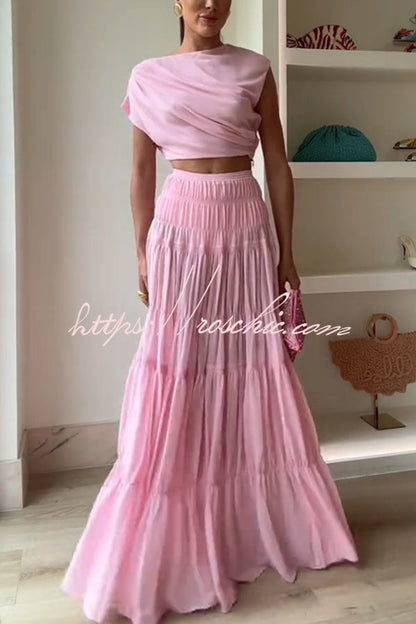Stunning Chiffon Elastic Waist Layered A-line Maxi Skirt