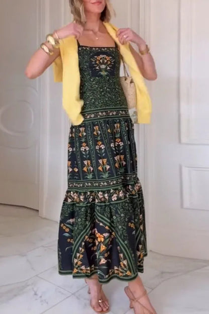 Vestido boho de corte A con estampado étnico vintage