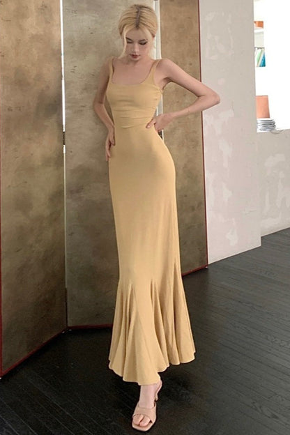 Vestido Formal Sexy sin Espalda con Tirantes Finos