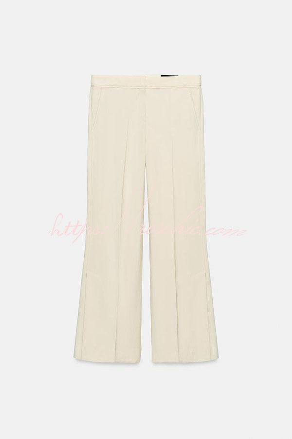 Kortnie Linen Blend Tassel Hem Halter A-line Top and High Rise Pocket Wide Leg Slit Pants Set