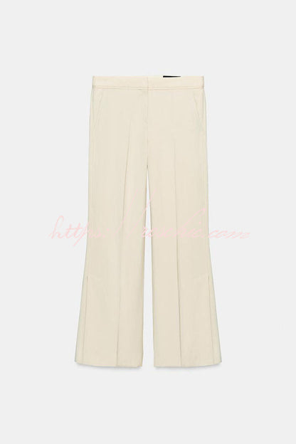 Kortnie Linen Blend Tassel Hem Halter A-line Top and High Rise Pocket Wide Leg Slit Pants Set
