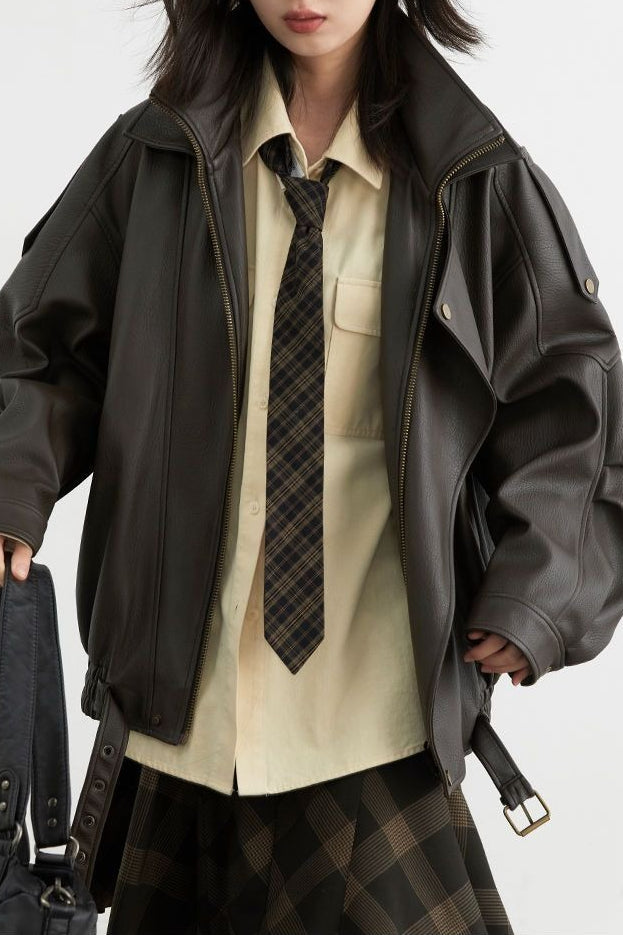 Chaqueta de cuero moto oversize