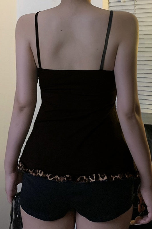 Leopard Print Color Block A Line Cami Top