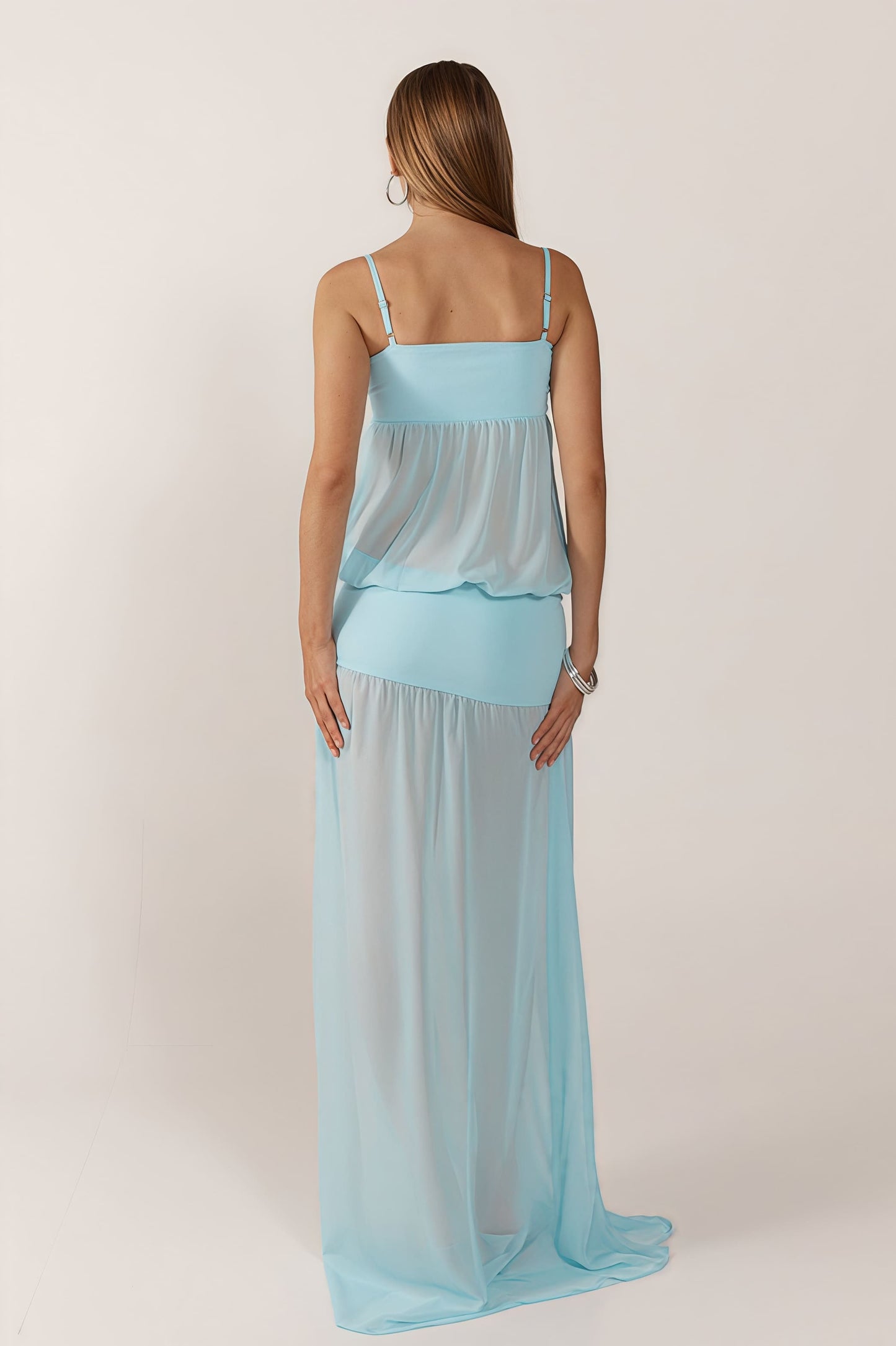 Vestido maxi cami patchwork transparente y liso sexy