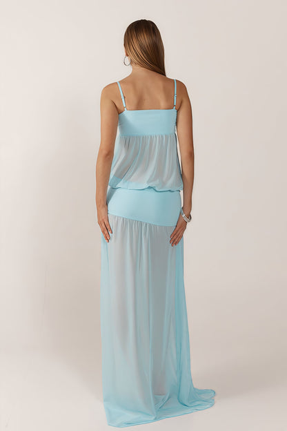 Vestido maxi cami patchwork transparente y liso sexy