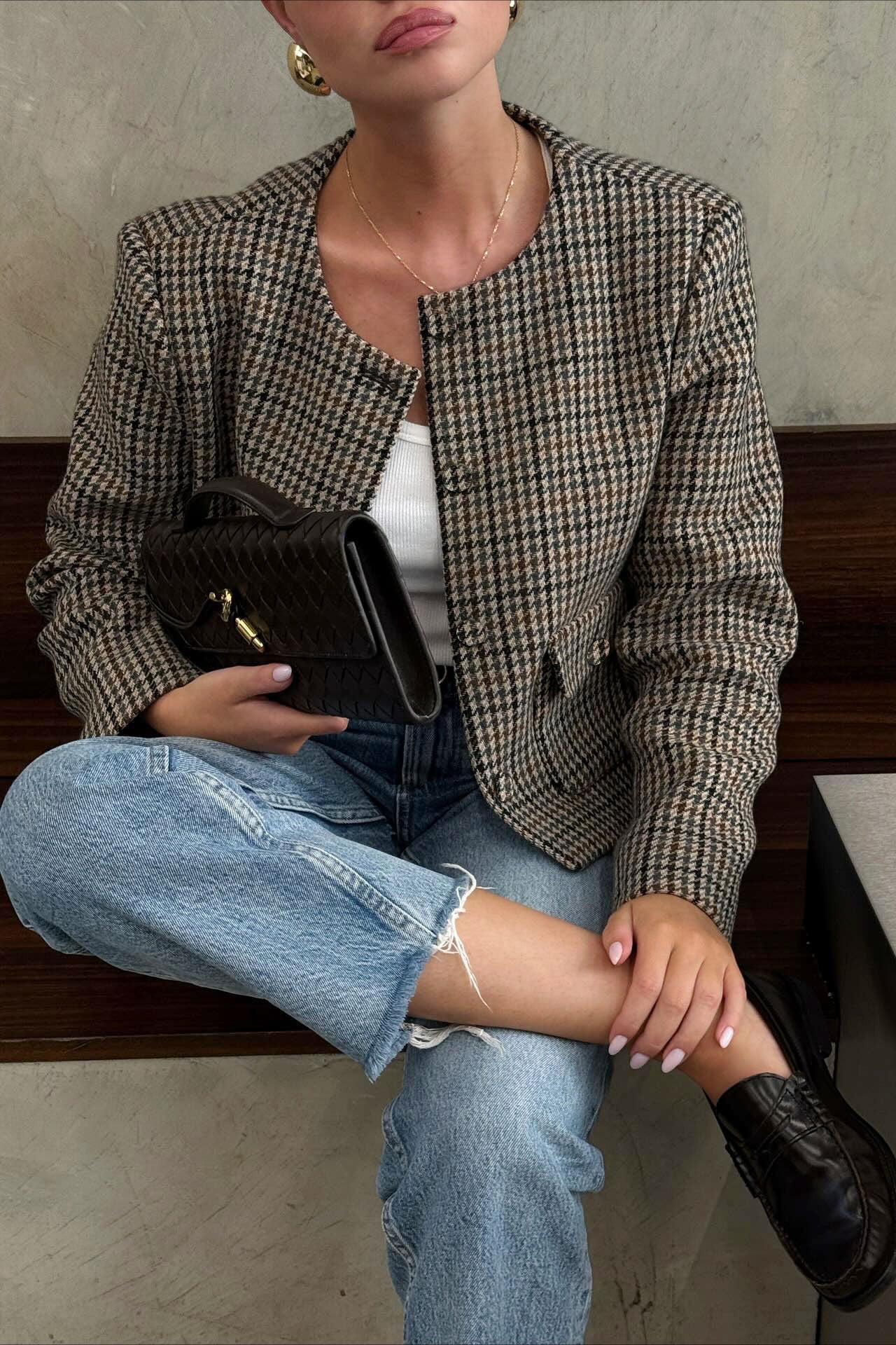 Plaid Vintage Chic Sleek Designer Style Blazer Coat