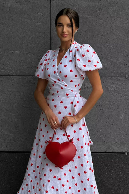 Vestido midi con estampado de algodón y mangas abullonadas