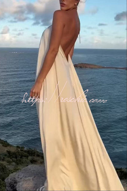Ocean Goddess Metal Circular Chain Halter Backless Vacation A-line Maxi Dress