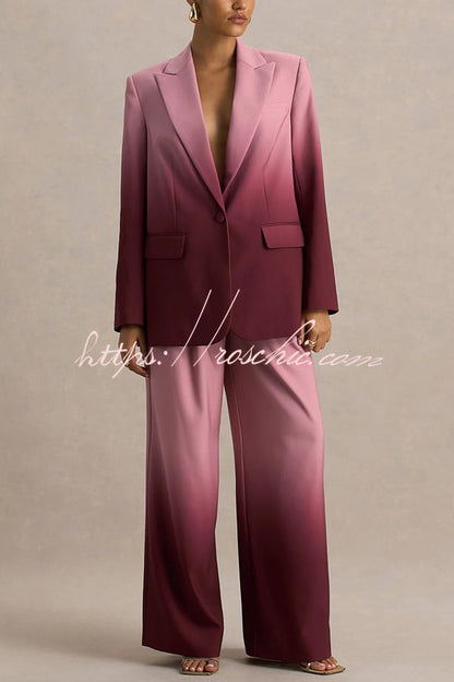 Enya Ombre Print Single Button Long Sleeve Lapel Loose Blazer