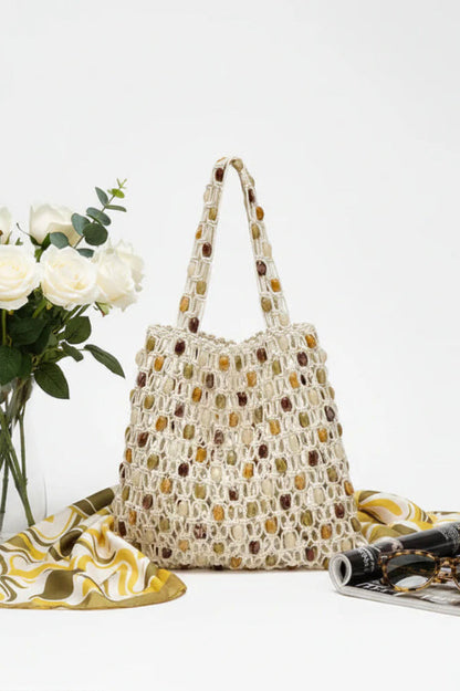 Stylish Woven Beaded Large Capacity Handbag