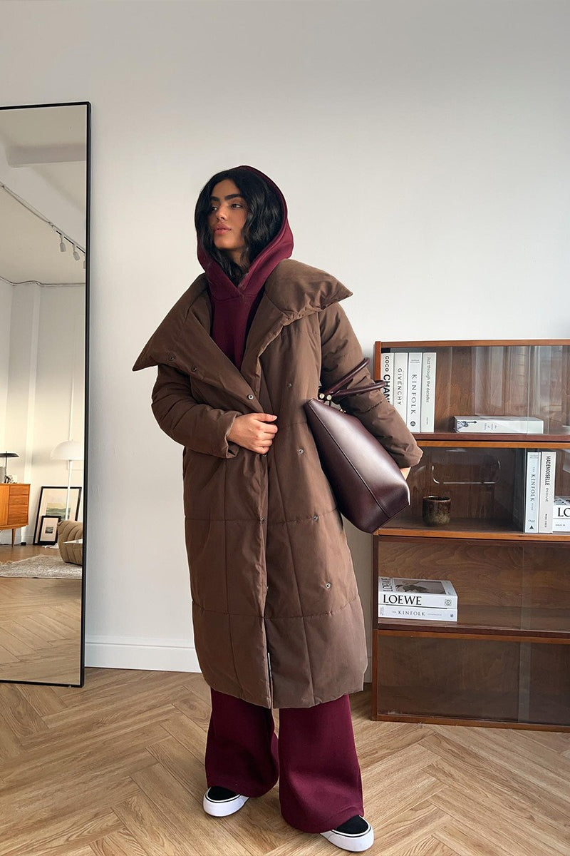 Long Stand Collar Relaxed Quilted Puffer Jacket