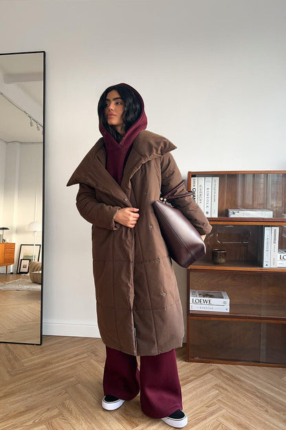 Long Stand Collar Relaxed Quilted Puffer Jacket