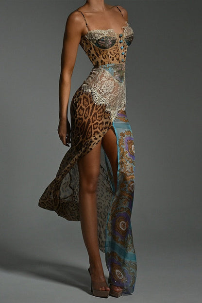 Chiffon Halter Neck Split Sling  Boho Dress