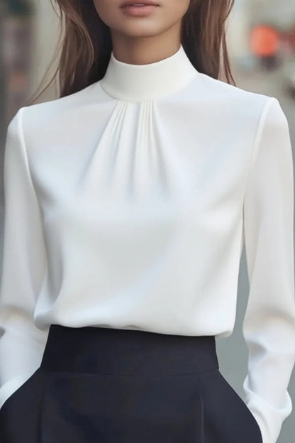 Solid Color Long-sleeved High-neck Casual Shirt