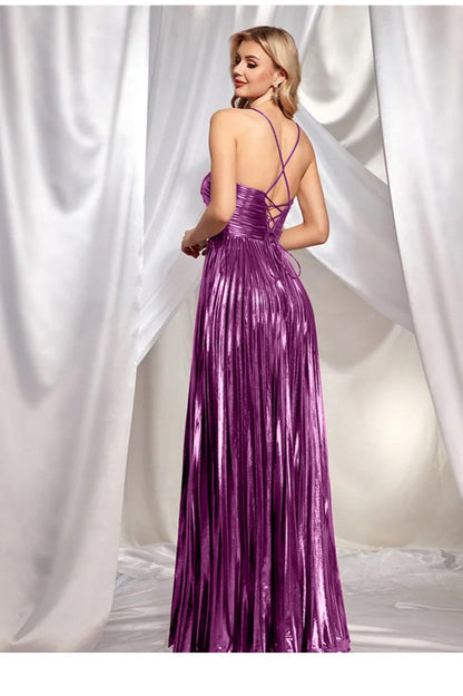 Sleeveless Backless Halter  Slit Formal Dress