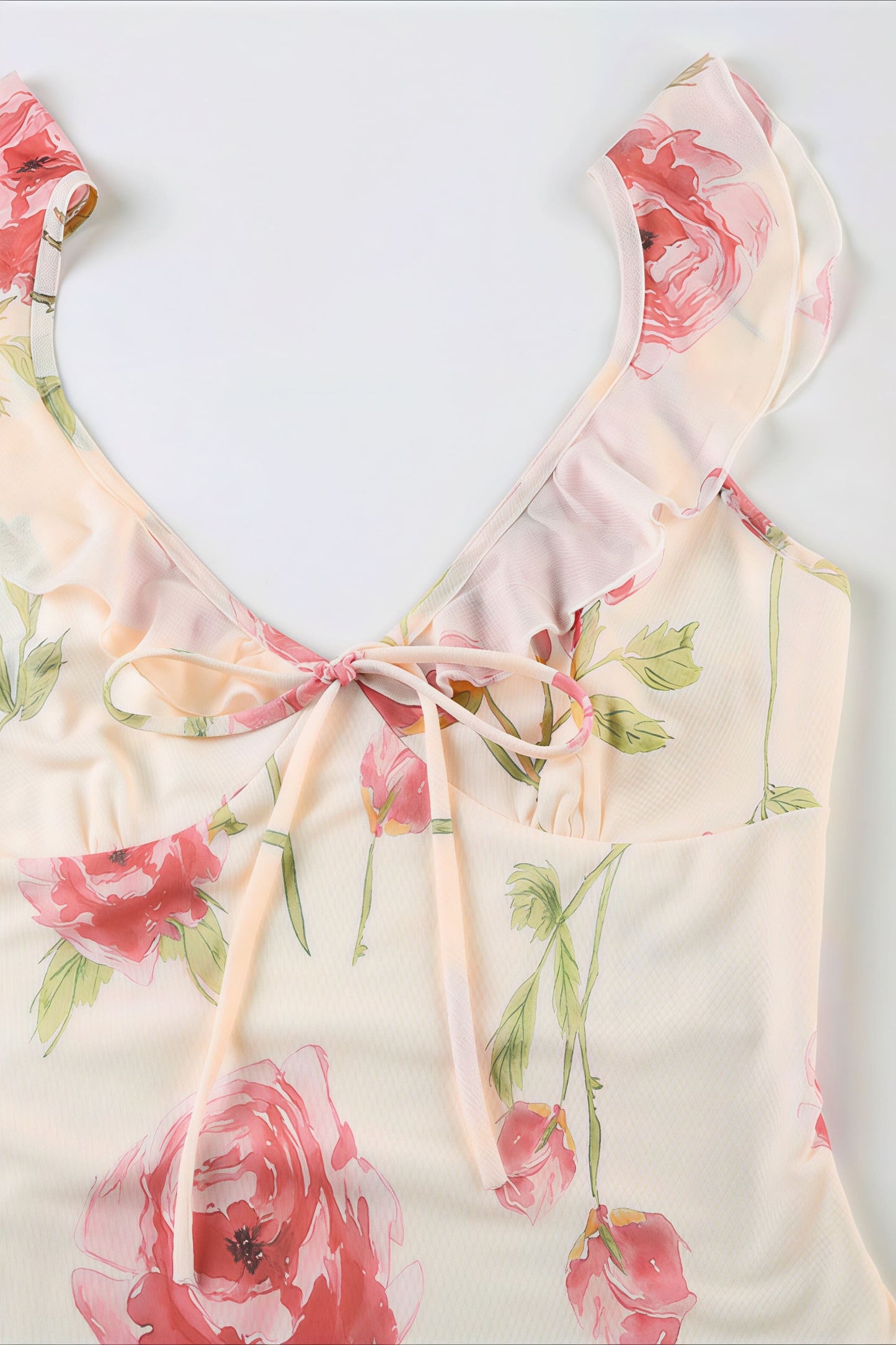 Vestido midi con cuello en V de malla y estampado floral