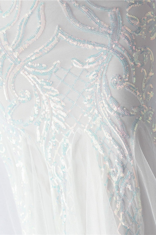 Vestido maxi de cóctel de malla con abalorios