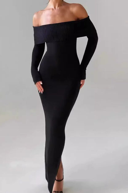 Vestido de punto acanalado con hombros descubiertos