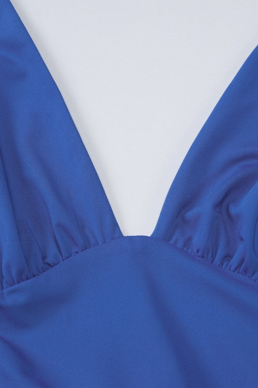Vestido formal liso con cuello en V, halter y sin espalda
