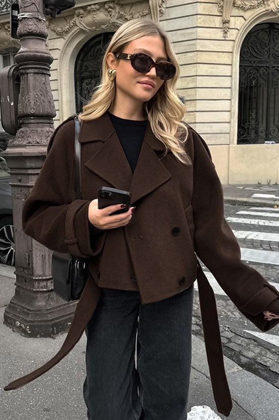 Chaqueta de doble botonadura en mezcla de lana marrón